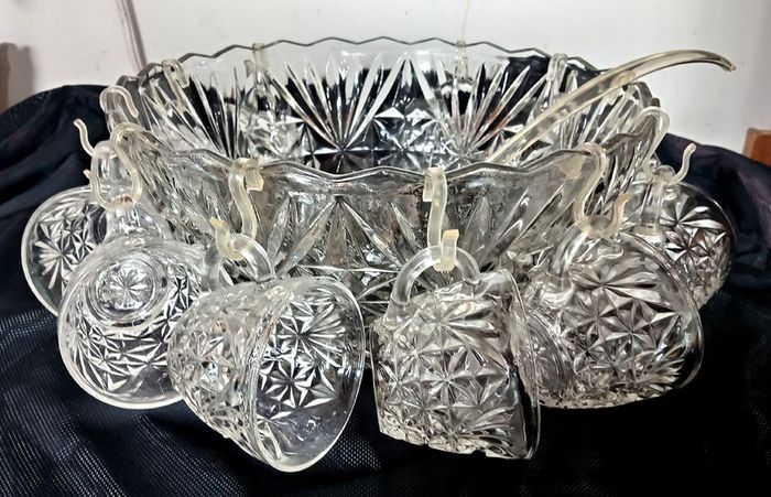 Vintage Glass Punch Bowl Set