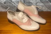 Clarks Narrative Beige &amp; Pink Brogues Lace Up Flats Ladies UK7 EUR41