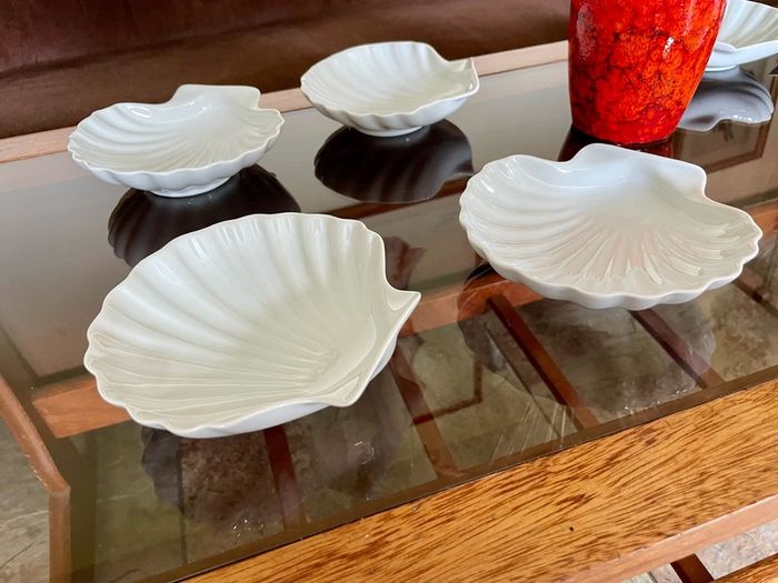 8 Vintage French White Porcelain Scallop Shell Dishes CNP France