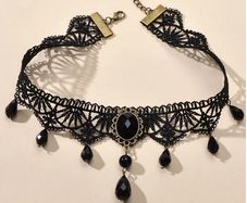 Goth Style Necklace with a Black Stone + matching earrings available