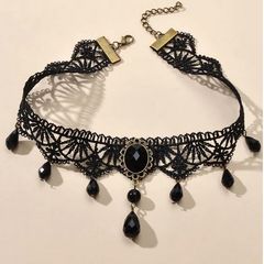 Goth Style Necklace with a Black Stone + matching earrings available