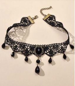 Goth Style Necklace with a Black Stone + matching earrings available