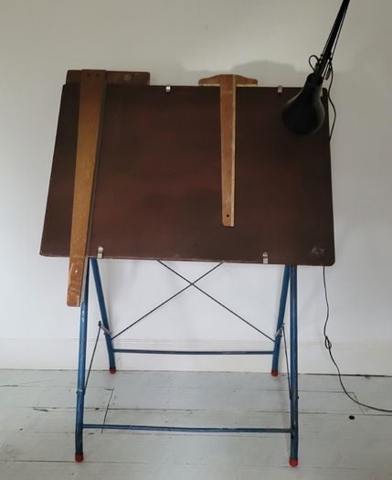 Mid-century architects drawing table with original anglepoise lamp