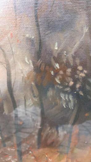 Vintage Oil On Canvas Landscape Wood 40 x 30 cm