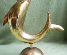 Vintage Brass Dolphin Statue: Mid-Century Beach Decor