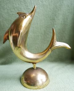 Vintage Brass Dolphin Statue: Mid-Century Beach Decor