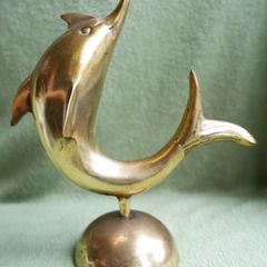 Vintage Brass Dolphin Statue: Mid-Century Beach Decor