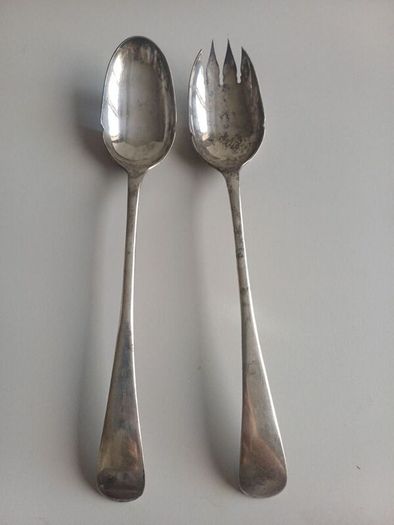 Large 30cm Antique Victorian John Round & Son Sheffield Silver-Plated Salad Servers - JR&S