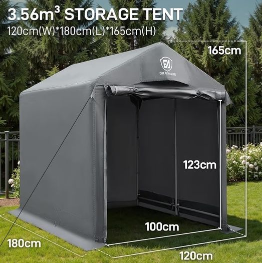 Garden Shed Storage 1.8  1.2m 3000mm Water Resistant Bike Shed Storage for Outside, Heavy Duty Outdoor Tent for Motorcycle, Foldable, Portable Garage, Gray