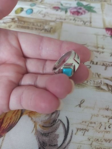 silver stamped ring with turquoise