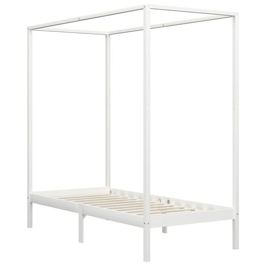 Canopy Bed Frame White Solid Pine Wood 100x200 cm