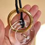 Black Leather Cord, Glass & Gold Colour Metal Ring Long Necklace Image 2