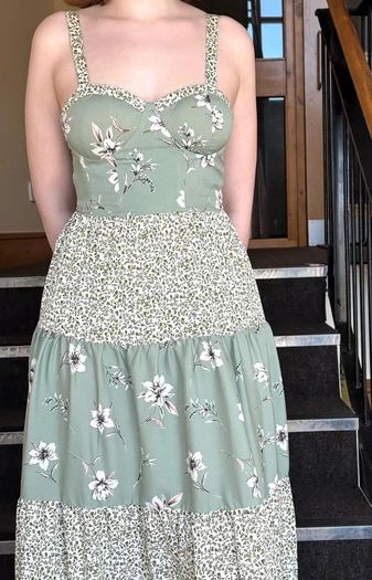Green Floral Patchwork Maxi Dress - Size  M / 38 / 10