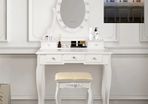 ML-Design Dressing Table White with LED Lighting, Dressing Table with Mirror, Stool and 5 Drawers, 80 x 129 x 40 cm, Country House Style, Cosmetic Table with Bulbs, MDF Wood Dressing Table