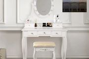 ML-Design Dressing Table White with LED Lighting, Dressing Table with Mirror, Stool and 5 Drawers, 80 x 129 x 40 cm, Country House Style, Cosmetic Table with Bulbs, MDF Wood Dressing Table