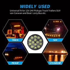 2PCS 14LED Light Round Flashing Light, 12V-24V, Suitable for Car, SUVs, Trucks, Trailers, 2 Light Modes