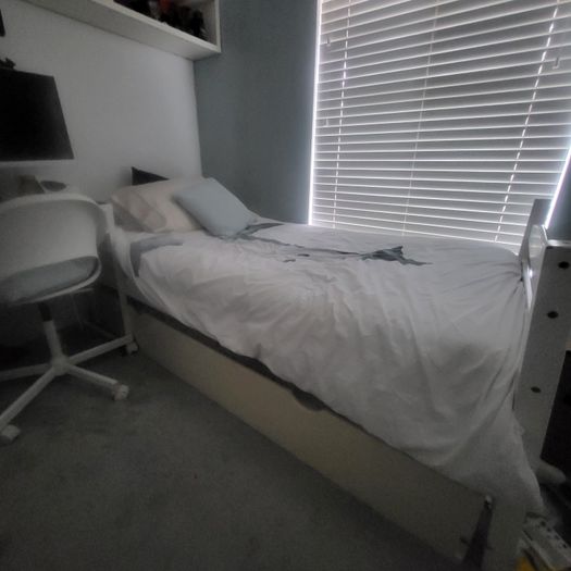 SIngle wood framed bed and mattress