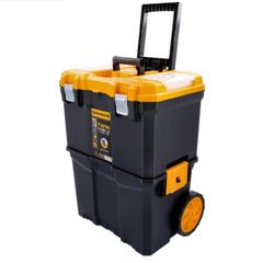 DIY Professional Heavy Duty 19 inch Black & Yellow Mobile Portable Toolbox With Tote Tray Impact Resistant, Large Rolling Tool Box For Your Tools (FREE POSTAGE)