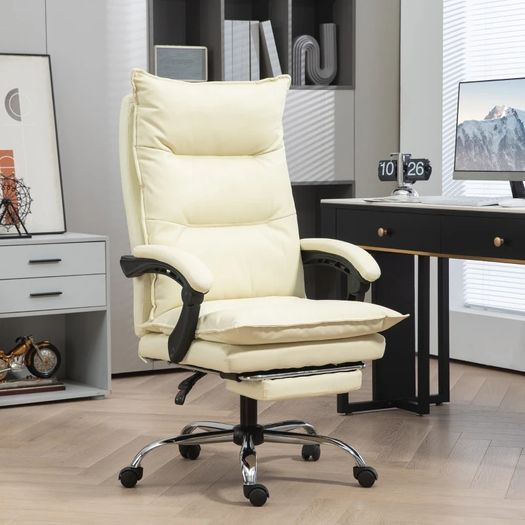 Vinsetto Office chair, adjustable seat height, footrest, PU leather, up to 135 kg, metal base, 66x72x116-124cm, Beige