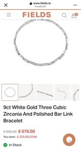 Fields 9ct White Gold Three Cubic Zirconia And Polished Bar Link