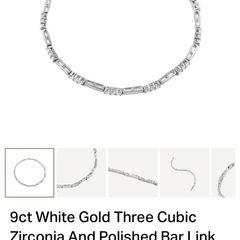 Fields 9ct White Gold Three Cubic Zirconia And Polished Bar Link