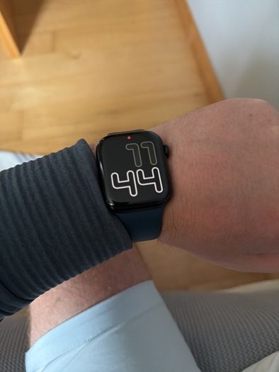 Apple Watch Series 9 GPS, 45mm Midnight Aluminium Case with Storm Blue Sport Band - S/M