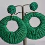 Grass Green Raffia Woven Stud Hollow Out Woven Hoop Earrings Image 3