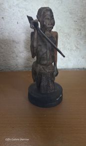 Hand-Carved Wooden Warrior Figure with Spear