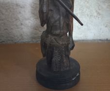 Hand-Carved Wooden Warrior Figure with Spear