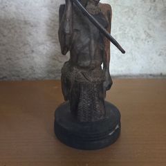 Hand-Carved Wooden Warrior Figure with Spear