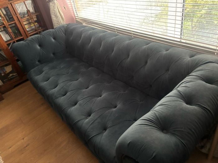 Beautiful blue velvet Chesterfield sofa