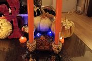 Halloween wooden candlesticks &amp; candles x 2