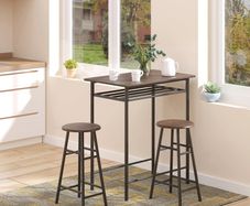 Bar Table Set, Bar Table and Stools Set, Footrest and Storage Shelf, for Kitchen, Dining Room, Pub, Cafe, Black and Oak