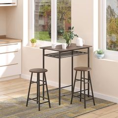 Bar Table Set, Bar Table and Stools Set, Footrest and Storage Shelf, for Kitchen, Dining Room, Pub, Cafe, Black and Oak
