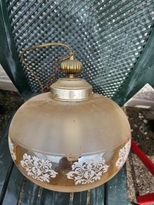 Vintage 1970s Amber Glass Globe Pendant Light - Mid Century Retro