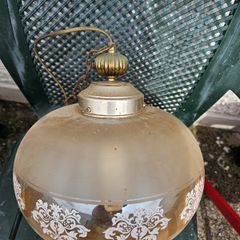 Vintage 1970s Amber Glass Globe Pendant Light - Mid Century Retro