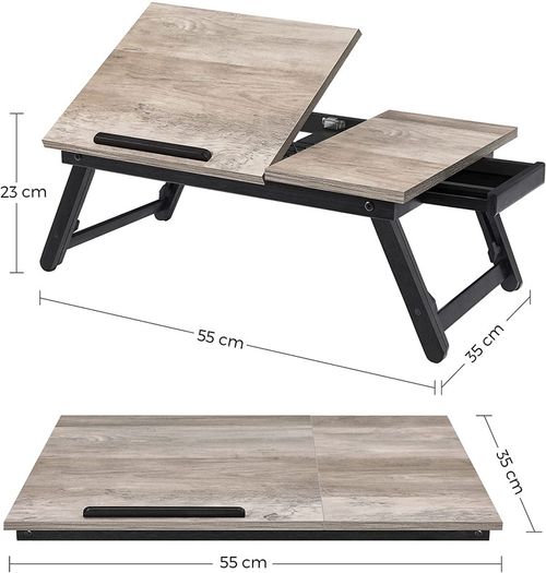 _Greige LLD105W01 Laptop Table Laptop Stand Breakfast Tray Folding Legs Bed Sofa Height Adjustable for up to 15.6 Inch Laptops 55 x 35 x 23 cm