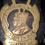 Set of Five Old Brass Horse Medallions on a black strap, a Commemorative 1911 King George V and Queen Mary design at the bottom, Postage Available Image 2