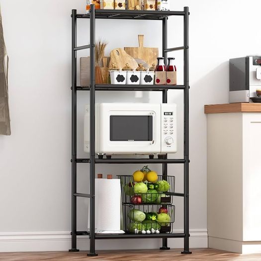 Storage Shelves - 4 Tier Sturdy Metal Garage Shelving Unit with Adjustable Leveling Feet, Space-Saving Shelves Organizer for Pantry, Laundry, Kitchen, 46.5 x 32.0 x 112 cm, Black