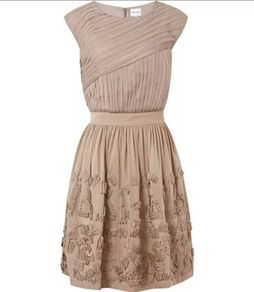 REISS Embellished Skirt Textured Dress in Soft Cappuccino Size 36