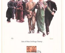 1981 Isle of Man Limited Edition Lithographed Print measuring 333mm X 257mm showing Centenary of Manx Women's Suffrage / Votes for Women Commemorative Stamp with First Day of Issue Cancel