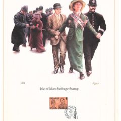 1981 Isle of Man Limited Edition Lithographed Print measuring 333mm X 257mm showing Centenary of Manx Women's Suffrage / Votes for Women Commemorative Stamp with First Day of Issue Cancel