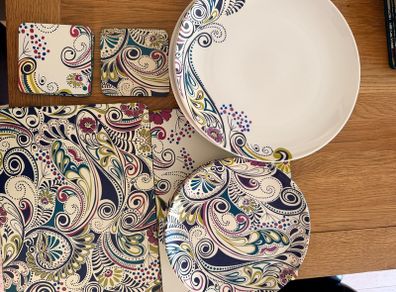Monsoon Home by Denby Paisley collection plates + Matching Placemats & Coasters