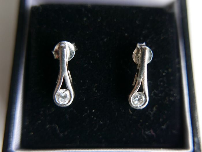 Vintage Sterling Silver 925 CZ Loop Drop Earrings 1,54g