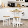 Kitchen Island Set with 2 Stools, Bamboo Breakfast Cart with Drop Leaf Top, Drawers and Towel Rack, Rolling Kitchen Cart and Chairs Set, White Image 5