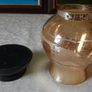 Vintage Etched Amber Glass Hurricane Lamp With Black Base Stand Image 10