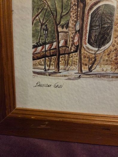 Barcelona Parque Guell Lithograph framed