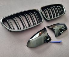 BMW F10 F11 Lci Black Kidney Grilles & Mirror Covers Set Brand New