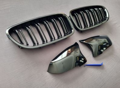 BMW F10 F11 Lci Black Kidney Grilles & Mirror Covers Set Brand New