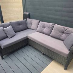Rattan garden corner sofa with rattan gas firepit table